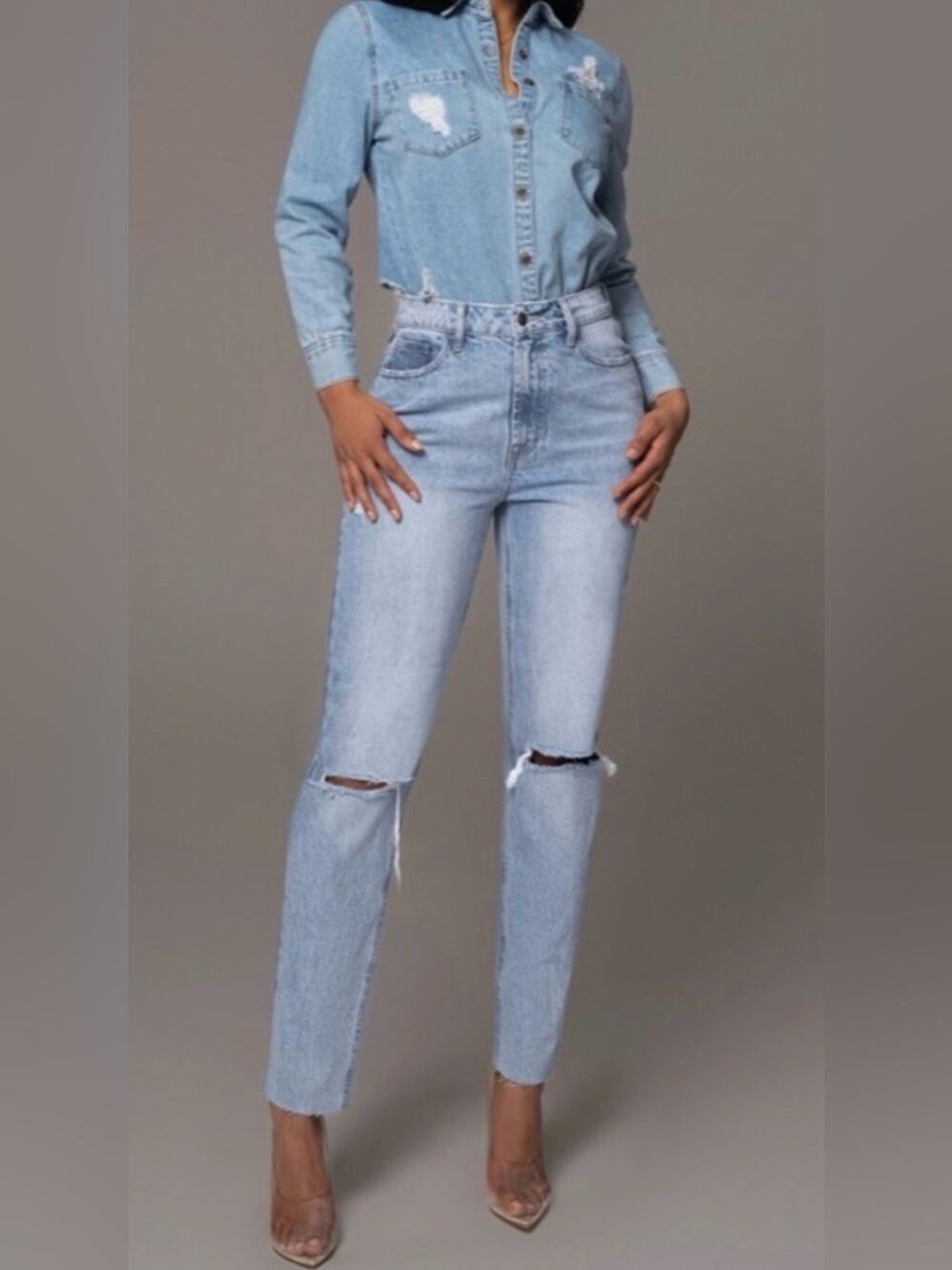 NWT Nat & Liv x Jluxlabel Jeans Distressed High Rise Straight Leg Size 11
